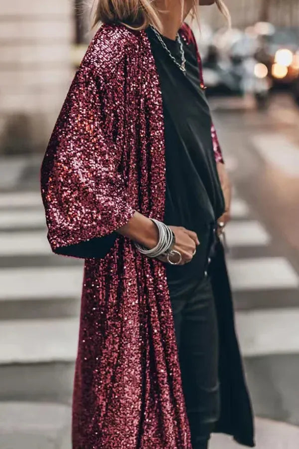 Disco Glamour Pailletten-Kimono mit Glockenärmeln